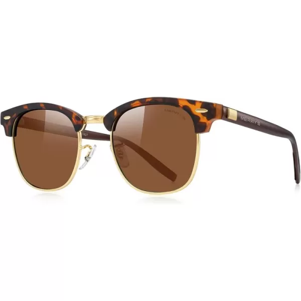 MERRYS Unisex Polarized Aluminum Sunglasses for Men Women Semi Rimless Retro Brand Driving Sun GlassesMatte Leopard FrameGold BridgeBrown Lens