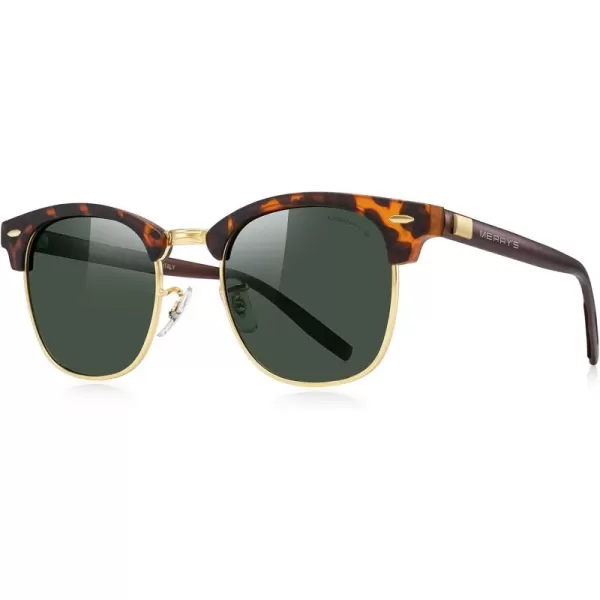MERRYS Unisex Polarized Aluminum Sunglasses for Men Women Semi Rimless Retro Brand Driving Sun GlassesMatte Leopard FrameGold BridgeG15 Lens
