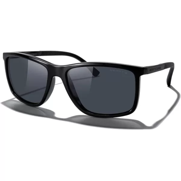 MERRYS Unisex Rectangle Polarized Sunglasses For Fishing Driving Golf Aluminum Temple S8658Black FrameBlack LensBlack Temples