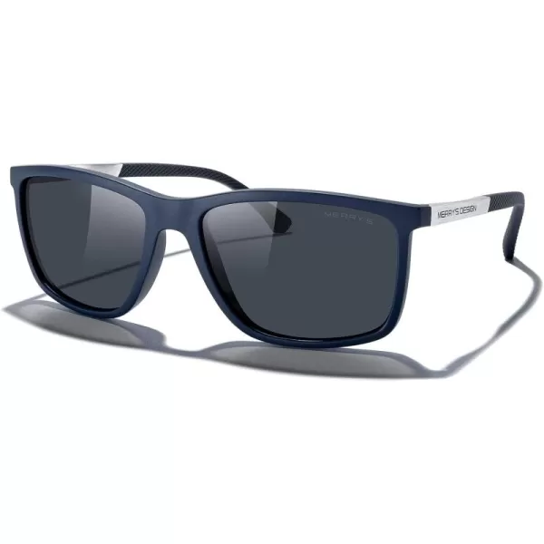 MERRYS Unisex Rectangle Polarized Sunglasses For Fishing Driving Golf Aluminum Temple S8658Blue FrameBlack LensSilver Temples