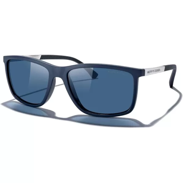 MERRYS Unisex Rectangle Polarized Sunglasses For Fishing Driving Golf Aluminum Temple S8658Blue FrameBlue LensSilver Temples
