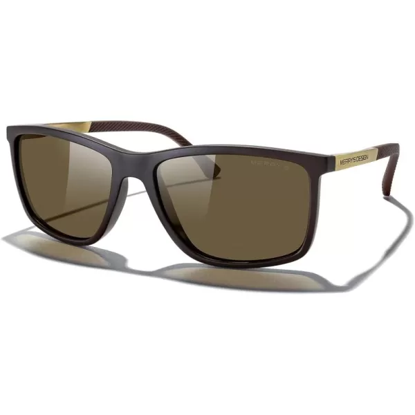 MERRYS Unisex Rectangle Polarized Sunglasses For Fishing Driving Golf Aluminum Temple S8658Brown FrameBrown LensGold Temples
