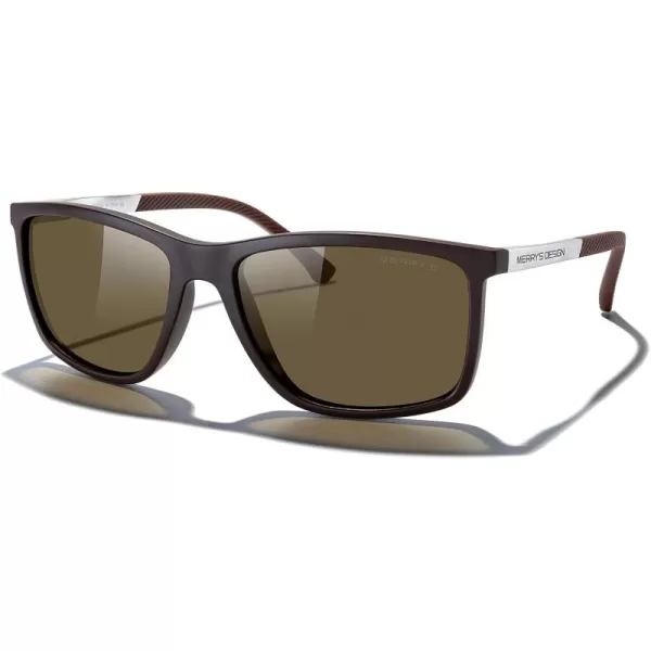 MERRYS Unisex Rectangle Polarized Sunglasses For Fishing Driving Golf Aluminum Temple S8658Brown FrameBrown LensSilver Temples