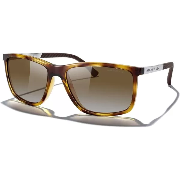 MERRYS Unisex Rectangle Polarized Sunglasses For Fishing Driving Golf Aluminum Temple S8658Leopard FrameBrown Gradient LensSilver Temples