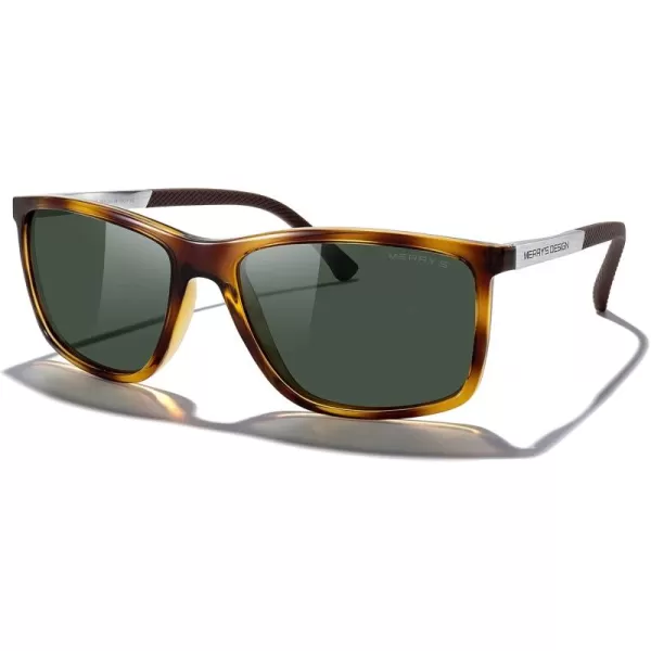 MERRYS Unisex Rectangle Polarized Sunglasses For Fishing Driving Golf Aluminum Temple S8658Leopard FrameG15 LensSilver Temples