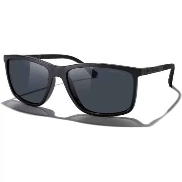 MERRYS Unisex Rectangle Polarized Sunglasses For Fishing Driving Golf Aluminum Temple S8658Matte Black FrameBlack LensBlack Temples
