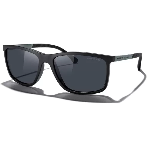 MERRYS Unisex Rectangle Polarized Sunglasses For Fishing Driving Golf Aluminum Temple S8658Matte Black FrameBlack LensGrey Temples