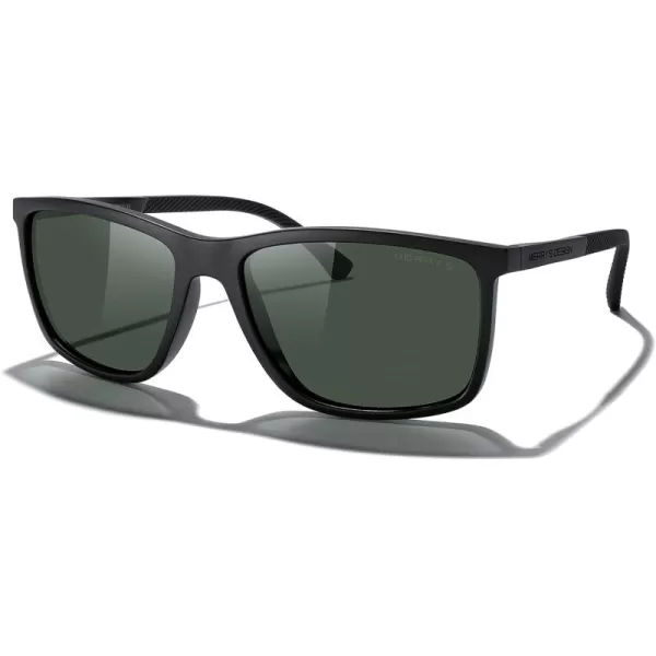 MERRYS Unisex Rectangle Polarized Sunglasses For Fishing Driving Golf Aluminum Temple S8658Matte Black FrameG15 LensBlack Temples