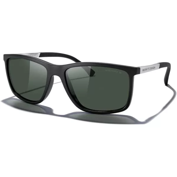 MERRYS Unisex Rectangle Polarized Sunglasses For Fishing Driving Golf Aluminum Temple S8658Matte Black FrameG15 LensSilver Temples