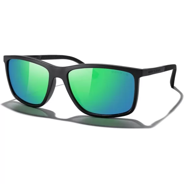 MERRYS Unisex Rectangle Polarized Sunglasses For Fishing Driving Golf Aluminum Temple S8658Matte Black FrameGreen Mirror LensBlack Temples