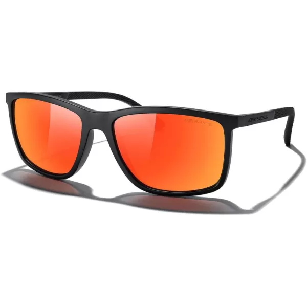 MERRYS Unisex Rectangle Polarized Sunglasses For Fishing Driving Golf Aluminum Temple S8658Matte Black FrameRed Mirror LensBlack Temples