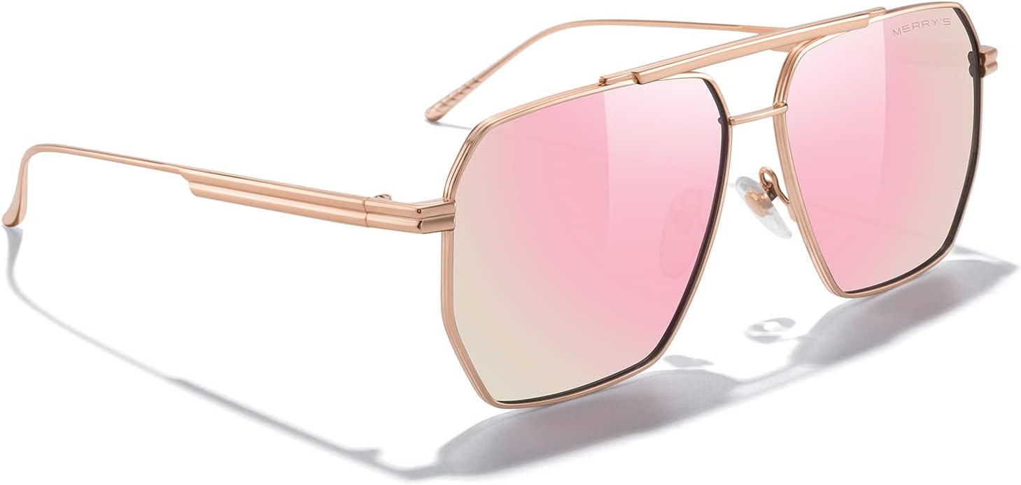 MERRYS Oversized Polarized Square Sunglasses for Women Men Vintage Retro Shades UV400 Classic Large Metal Sun GlassesRose Gold FramePink Mirror Lens