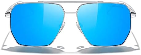 MERRYS Oversized Polarized Square Sunglasses for Women Men Vintage Retro Shades UV400 Classic Large Metal Sun GlassesSilver FrameBlue Mirror Lens