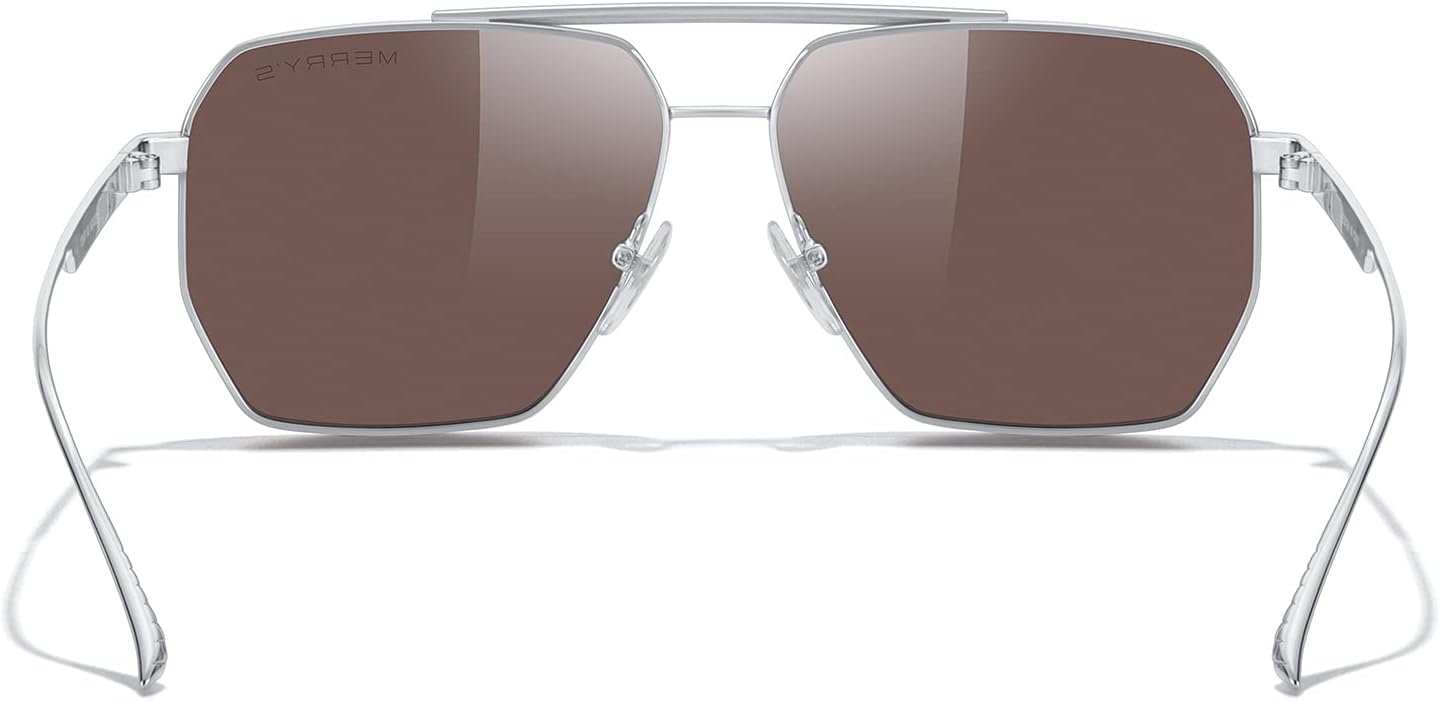 MERRYS Oversized Polarized Square Sunglasses for Women Men Vintage Retro Shades UV400 Classic Large Metal Sun GlassesSilver FrameBlue Mirror Lens