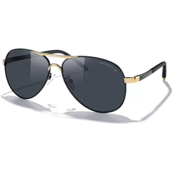 MERRYS Aviator Sunglasses For Men Women Polarized Driving Sun glasses UV400 Protection S8513Black FrameGold BridgeBlack Lens