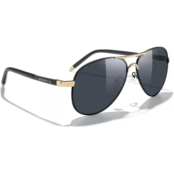 MERRYS Aviator Sunglasses For Men Women Polarized Driving Sun glasses UV400 Protection S8513Black FrameGold BridgeBlack Lens