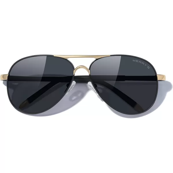 MERRYS Aviator Sunglasses For Men Women Polarized Driving Sun glasses UV400 Protection S8513Black FrameGold BridgeBlack Lens