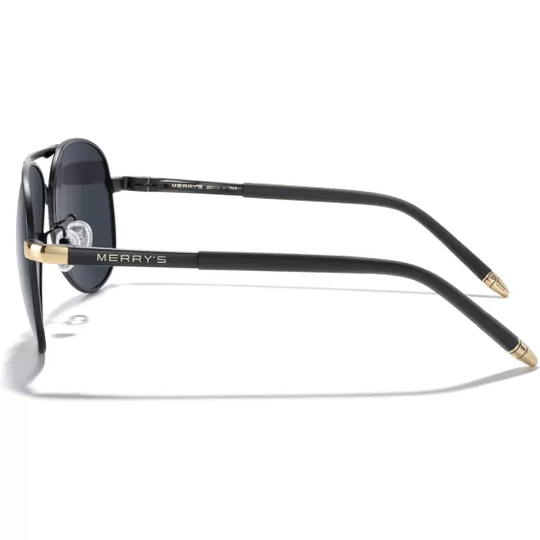 MERRYS Aviator Sunglasses For Men Women Polarized Driving Sun glasses UV400 Protection S8513Black FrameGold BridgeBlack Lens