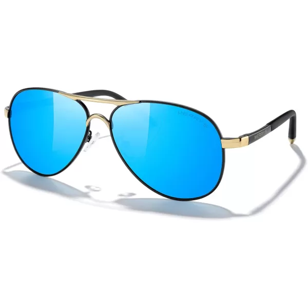 MERRYS Aviator Sunglasses For Men Women Polarized Driving Sun glasses UV400 Protection S8513Black FrameGold BridgeBlue Mirror Lens