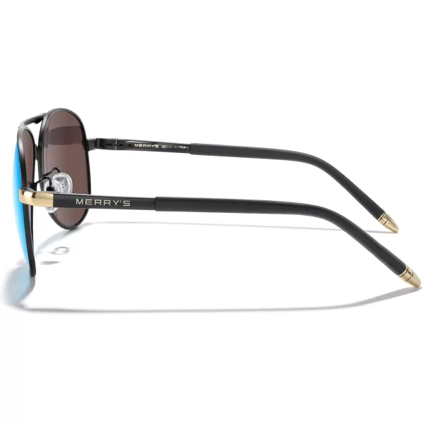MERRYS Aviator Sunglasses For Men Women Polarized Driving Sun glasses UV400 Protection S8513Black FrameGold BridgeBlue Mirror Lens
