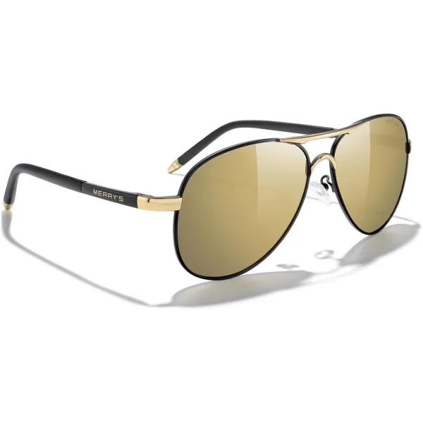 MERRYS Aviator Sunglasses For Men Women Polarized Driving Sun glasses UV400 Protection S8513Black FrameGold BridgeBrown Mirror Lens