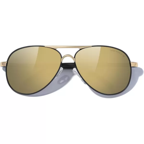MERRYS Aviator Sunglasses For Men Women Polarized Driving Sun glasses UV400 Protection S8513Black FrameGold BridgeBrown Mirror Lens