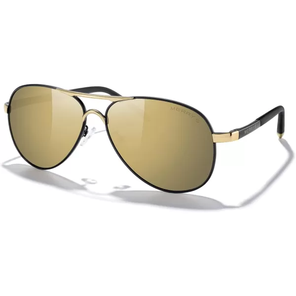 MERRYS Aviator Sunglasses For Men Women Polarized Driving Sun glasses UV400 Protection S8513Black FrameGold BridgeBrown Mirror Lens