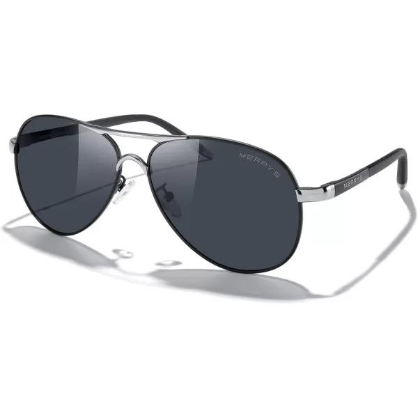 MERRYS Aviator Sunglasses For Men Women Polarized Driving Sun glasses UV400 Protection S8513Black FrameSilver BridgeBlack Lens