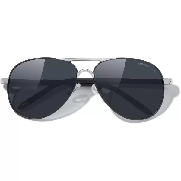 MERRYS Aviator Sunglasses For Men Women Polarized Driving Sun glasses UV400 Protection S8513Black FrameSilver BridgeBlack Lens