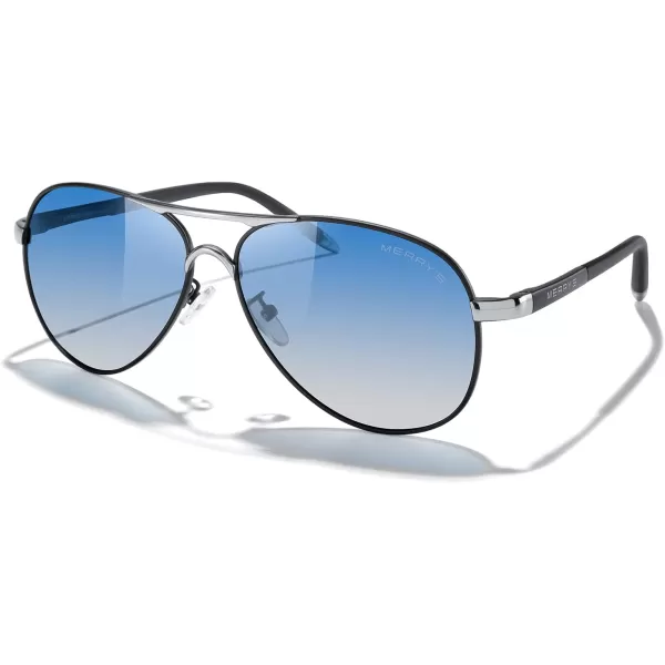 MERRYS Aviator Sunglasses For Men Women Polarized Driving Sun glasses UV400 Protection S8513Black FrameSilver BridgeBlue Gradient Lens