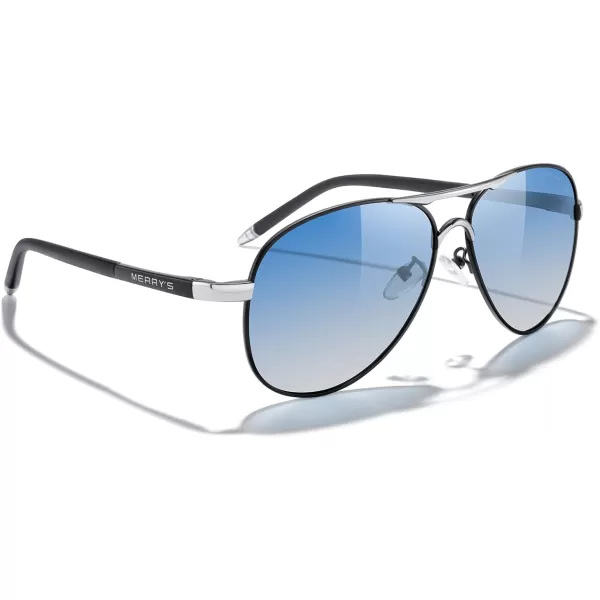MERRYS Aviator Sunglasses For Men Women Polarized Driving Sun glasses UV400 Protection S8513Black FrameSilver BridgeBlue Gradient Lens