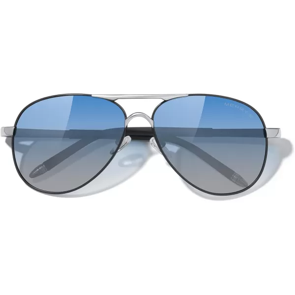 MERRYS Aviator Sunglasses For Men Women Polarized Driving Sun glasses UV400 Protection S8513Black FrameSilver BridgeBlue Gradient Lens