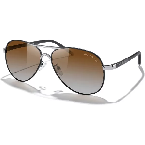 MERRYS Aviator Sunglasses For Men Women Polarized Driving Sun glasses UV400 Protection S8513Black FrameSilver BridgeBrown Gradient Lens
