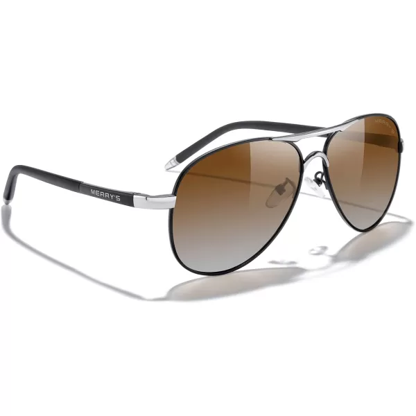 MERRYS Aviator Sunglasses For Men Women Polarized Driving Sun glasses UV400 Protection S8513Black FrameSilver BridgeBrown Gradient Lens