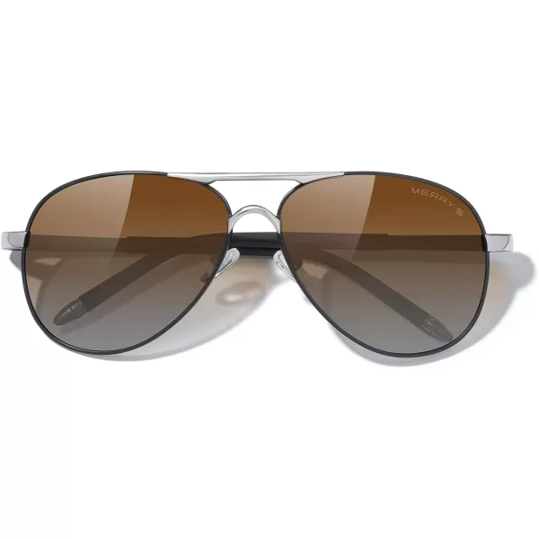 MERRYS Aviator Sunglasses For Men Women Polarized Driving Sun glasses UV400 Protection S8513Black FrameSilver BridgeBrown Gradient Lens