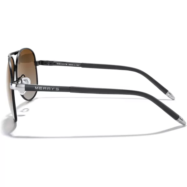 MERRYS Aviator Sunglasses For Men Women Polarized Driving Sun glasses UV400 Protection S8513Black FrameSilver BridgeBrown Gradient Lens