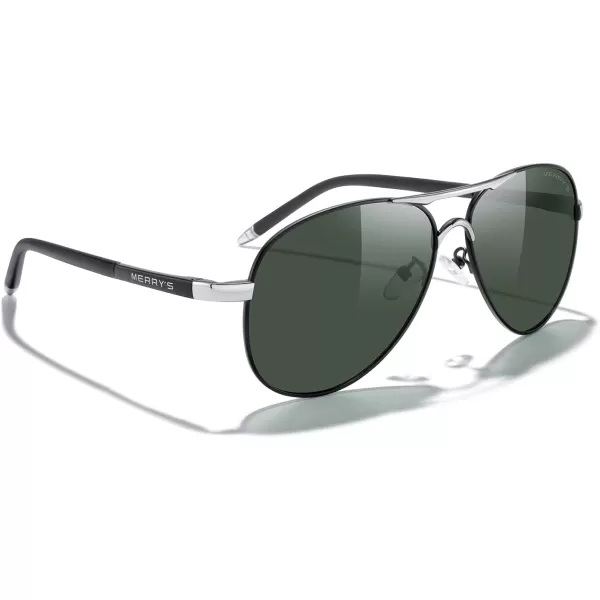 MERRYS Aviator Sunglasses For Men Women Polarized Driving Sun glasses UV400 Protection S8513Black FrameSilver BridgeG15 Lens