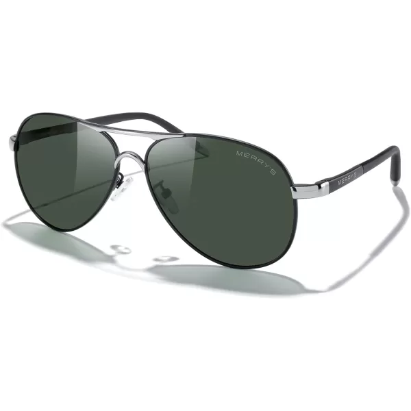 MERRYS Aviator Sunglasses For Men Women Polarized Driving Sun glasses UV400 Protection S8513Black FrameSilver BridgeG15 Lens