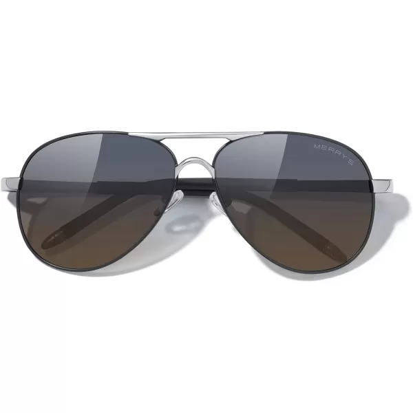 MERRYS Aviator Sunglasses For Men Women Polarized Driving Sun glasses UV400 Protection S8513Black FrameSilver BridgeGray Brown Lens