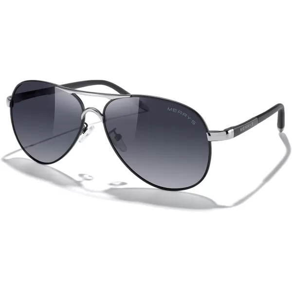 MERRYS Aviator Sunglasses For Men Women Polarized Driving Sun glasses UV400 Protection S8513Black FrameSilver BridgeGray Gradient Lens