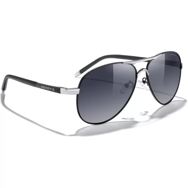 MERRYS Aviator Sunglasses For Men Women Polarized Driving Sun glasses UV400 Protection S8513Black FrameSilver BridgeGray Gradient Lens