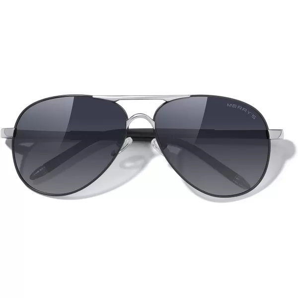 MERRYS Aviator Sunglasses For Men Women Polarized Driving Sun glasses UV400 Protection S8513Black FrameSilver BridgeGray Gradient Lens
