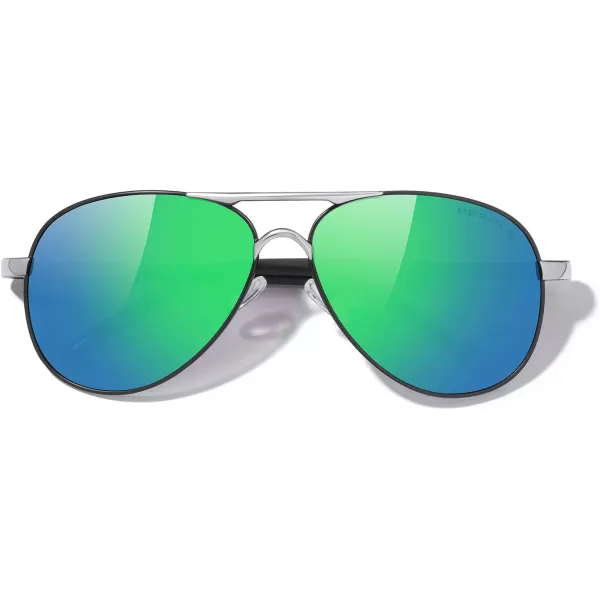 MERRYS Aviator Sunglasses For Men Women Polarized Driving Sun glasses UV400 Protection S8513Black FrameSilver BridgeGreen Mirror Lens