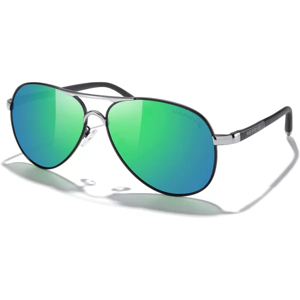 MERRYS Aviator Sunglasses For Men Women Polarized Driving Sun glasses UV400 Protection S8513Black FrameSilver BridgeGreen Mirror Lens