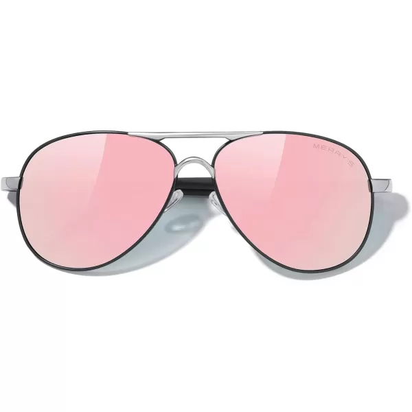 MERRYS Aviator Sunglasses For Men Women Polarized Driving Sun glasses UV400 Protection S8513Black FrameSilver BridgePink Mirror Lens
