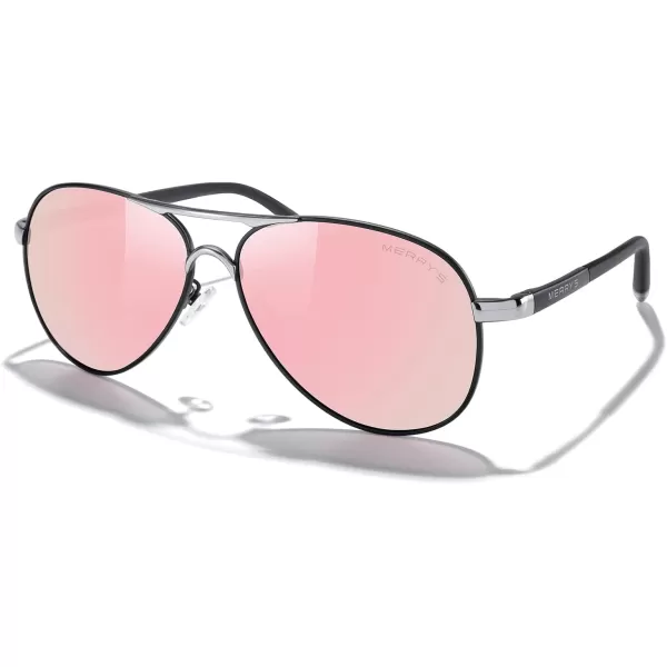 MERRYS Aviator Sunglasses For Men Women Polarized Driving Sun glasses UV400 Protection S8513Black FrameSilver BridgePink Mirror Lens