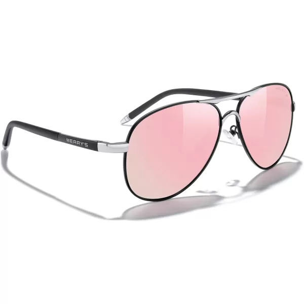 MERRYS Aviator Sunglasses For Men Women Polarized Driving Sun glasses UV400 Protection S8513Black FrameSilver BridgePink Mirror Lens