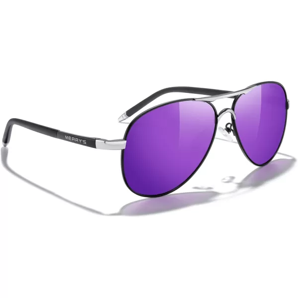MERRYS Aviator Sunglasses For Men Women Polarized Driving Sun glasses UV400 Protection S8513Black FrameSilver BridgePurple Mirror Lens
