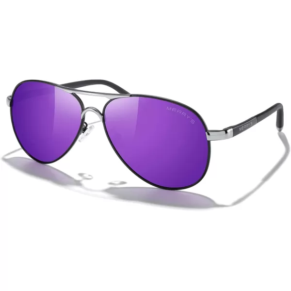 MERRYS Aviator Sunglasses For Men Women Polarized Driving Sun glasses UV400 Protection S8513Black FrameSilver BridgePurple Mirror Lens