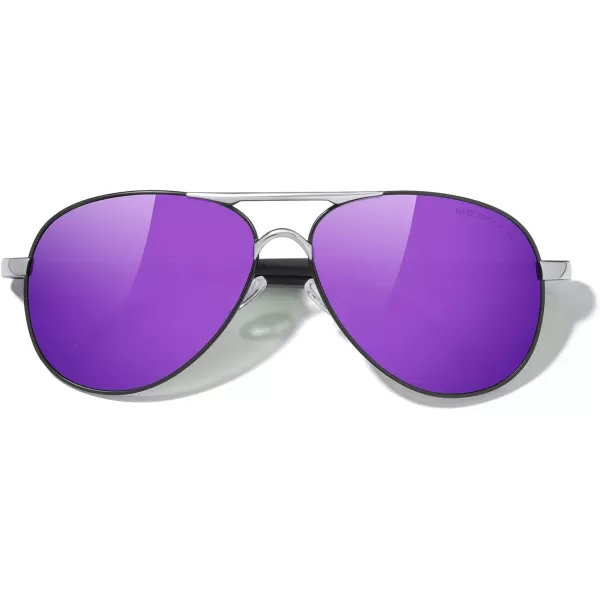 MERRYS Aviator Sunglasses For Men Women Polarized Driving Sun glasses UV400 Protection S8513Black FrameSilver BridgePurple Mirror Lens